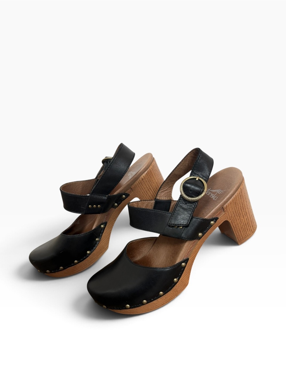 Dansko Dotty Black Leather Studded Clog Sandals Block Heel Boho Lagenlook EU 41